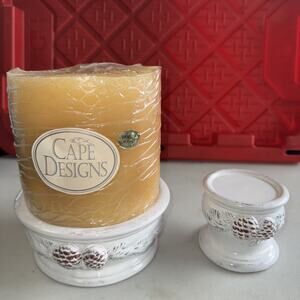 Pottery Candle Platform White Pine Earthenware #93045/ 93047 Needles & PineCones